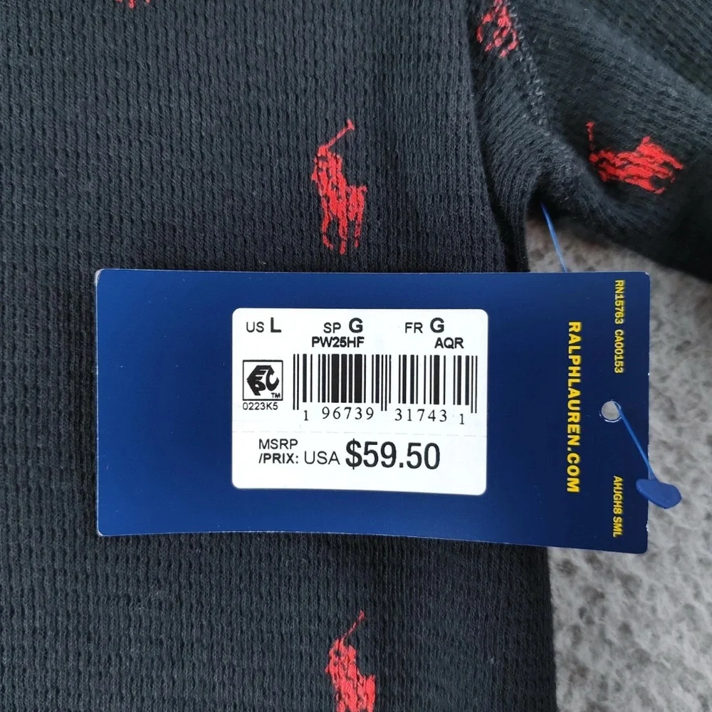 Polo Ralph Lauren Sleep Shirt Men’s Thermal Cotton Top Black Red Pony print M L